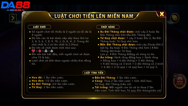 Hướng dẫn luật chơi Tiến Lên Miền Nam tại DA88 chi tiết Hướng dẫn luật chơi Tiến Lên Miền Nam tại DA88 chi tiết
